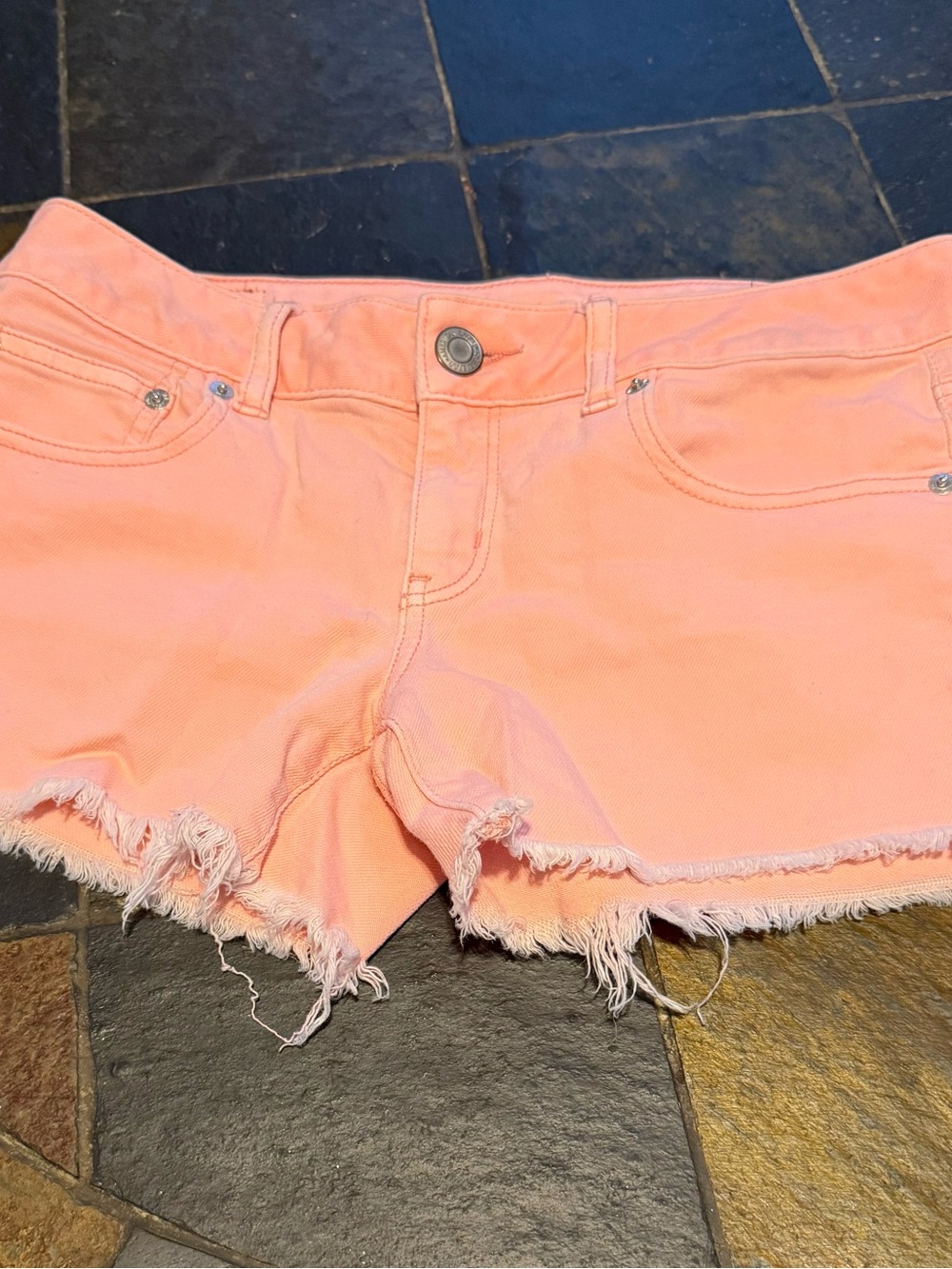 American Eagle Outfitters Peach Frayed Hem Denim Shorts